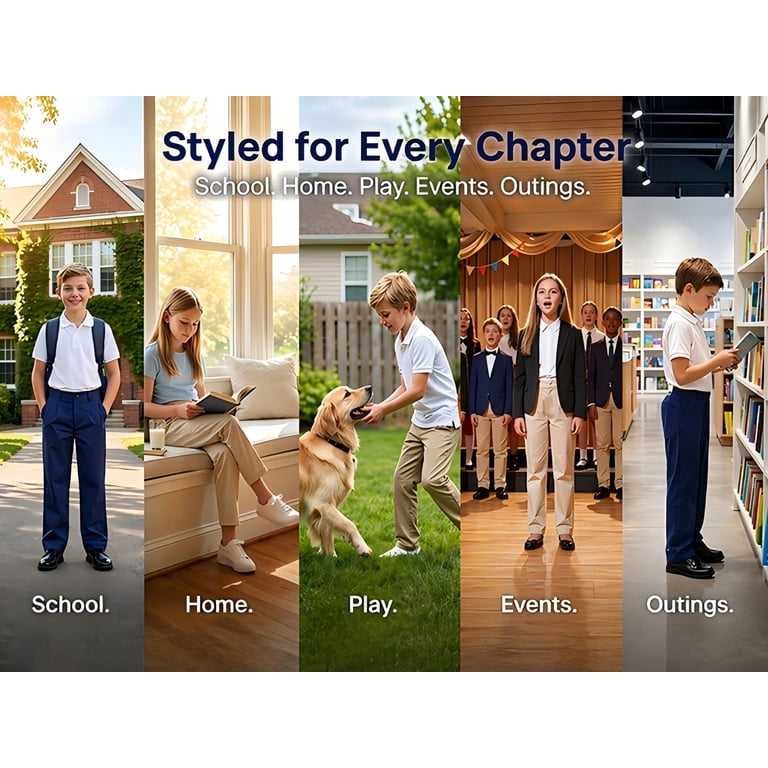 HILEELANG Kids Straight-Leg Chino Pants School Uniform photo 8