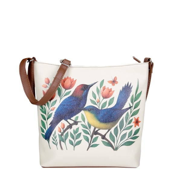 Birds Printed Vegan Leather Crossbody Bag – Adjustable Sling & Over-the-Shoulder Bag for Women – Timeless Everyday Travel Purse