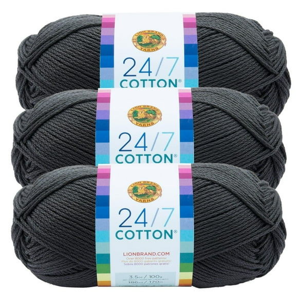 Lion Brand 24/7 Cotton® Yarn #4 Medium/Worsted Cotton Yarn 100g/170m 3-Pack