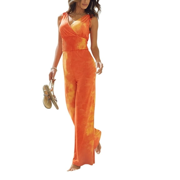 LASCANA Women's Tie Detail Jumpsuit Smocking