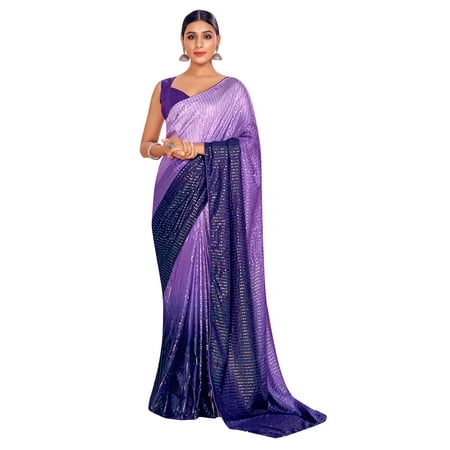 Sarees For Women Bollywood Art Silk Saree || Sequence Embroidered Indian Sari & Unstitched Blouse