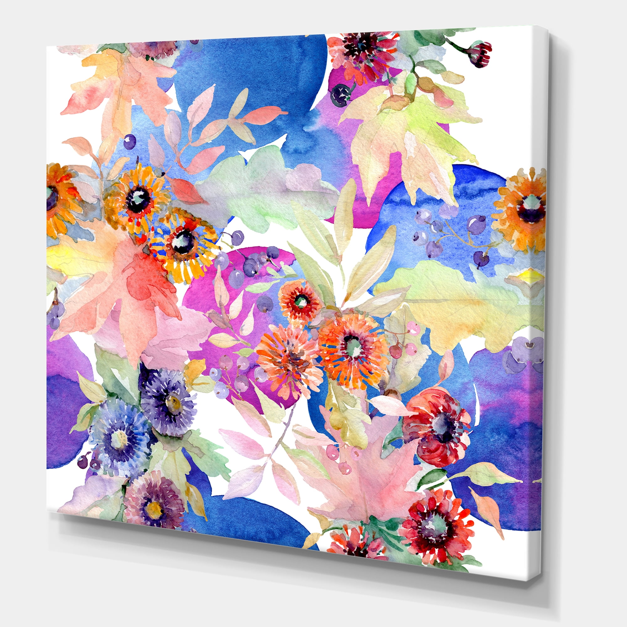 Designart ' Wildflowers and Vibrant Wild Spring Leaves IV ' Modern Canvas Wall Art Print
