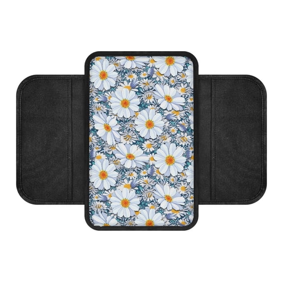Chririnla Auto Car Armrest Cover for Car Interior, Anti-Scratch Non-Slip Auto Arm Rest Cover for Vehicle Car Center Console Cover, White Daisy Floral Print