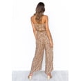 thumbnail image 2 of Women's Off Shoulder Jumpsuit Printed Belted Elastic Waist Wide Leg Romper with Pockets, Apricot, Small, 2 of 5