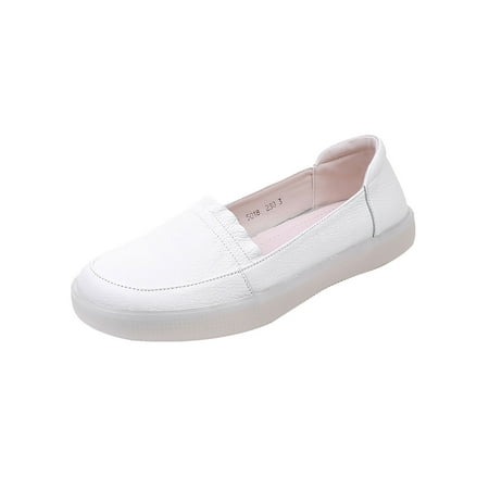

SIMANLAN Women Flats Slip On Nursing Shoes Memory FoamBoat Shoe Ladies Lightweight Loafers Womens Flat Moccasins White 8.5