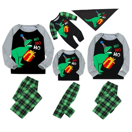 

Sunisery Christmas Family Matching Pajamas Set Long Sleeve Dinosaur Gift Box Tops Plaid Long Pants Sleepwear