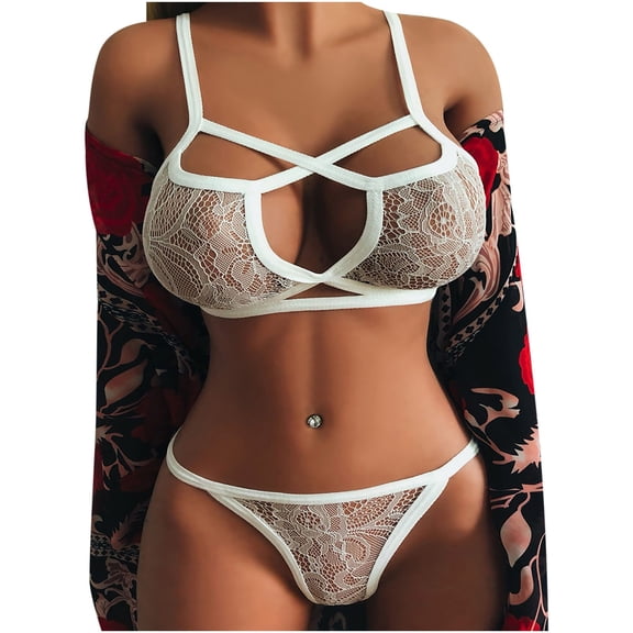 HomeGardon Lingerie for Women Lace Garter Lingerie Set Teddy Babydoll Strappy Bra and Panty Set (No Stockings)Women Lingerie Corset Lace Free Wire Racy Muslin Sleepwear Underwear Tops Briefs