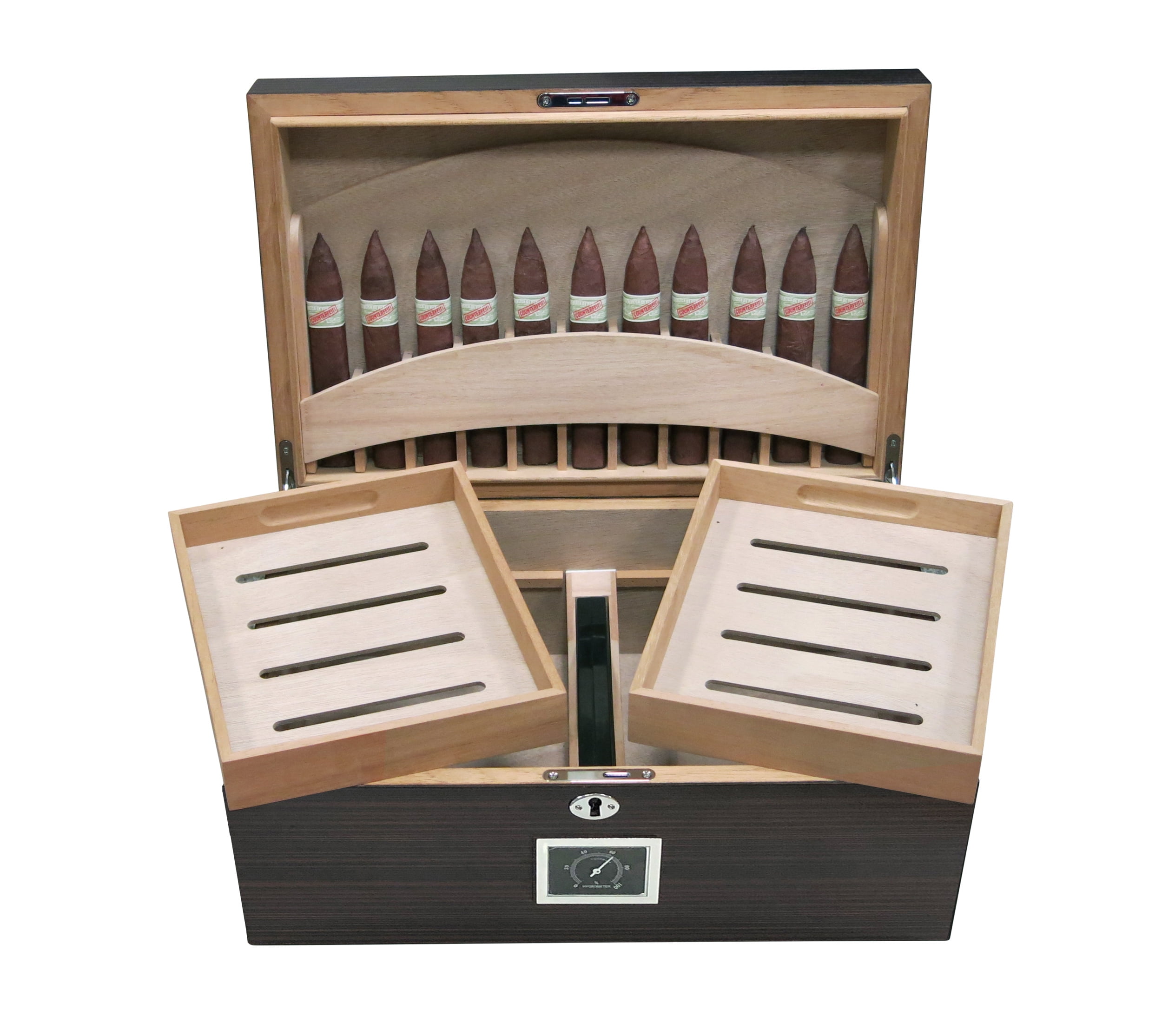 Prestige Import Group - Rockefeller Built-In Partitioned Display Cigar Humidor - Capacity: 130 - Color: Matte Ebony Finish