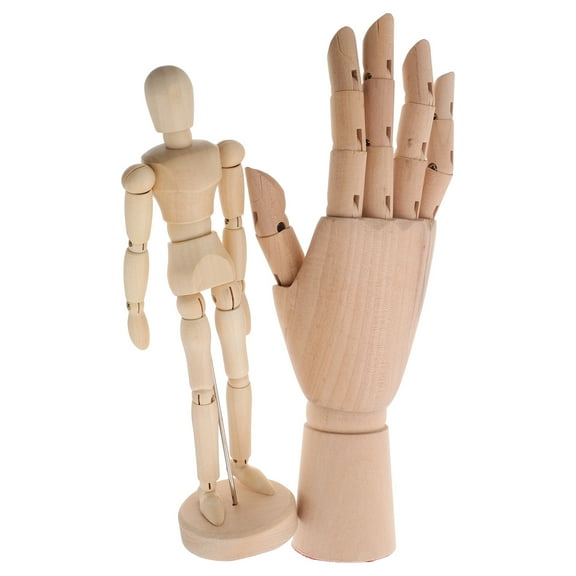 WHAMVOX Wooden Artist Mannequin Figures for Drawing and Sketching with Adjustable Poses and Right Hand Model 8 inch and 10 inch Beige