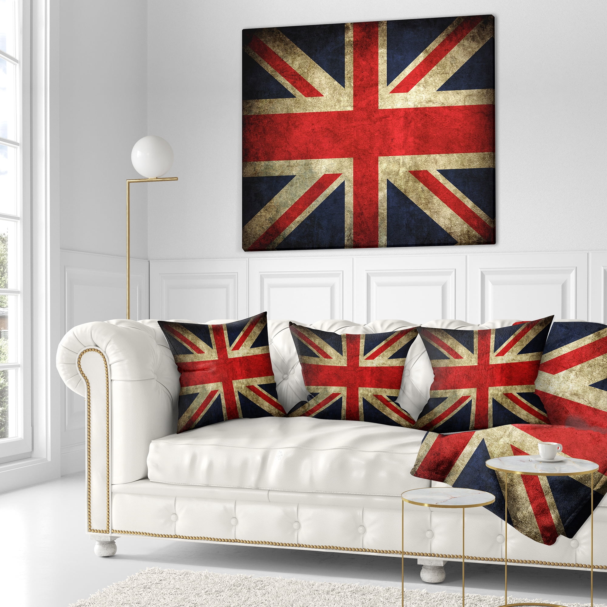 Designart Vintage UK Flag - Contemporary Throw Pillow - 16x16