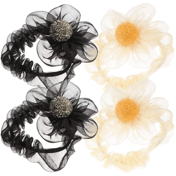 GOOHOCHY 4 coleteros de flores para el pelo, anillos de malla para el pelo, cuerdas sencillas para el pelo, tocado para mujer