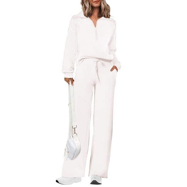 Conjunto Deportivo PRETTYGARDEN Mujer 2 Piezas Media Cremallera Blanco XS