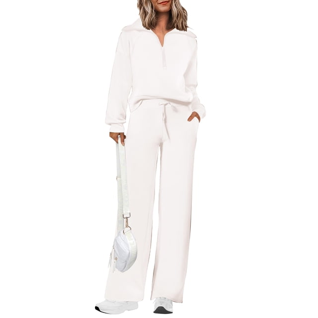 Conjunto Deportivo PRETTYGARDEN Mujer 2 Piezas Media Cremallera Blanco XS