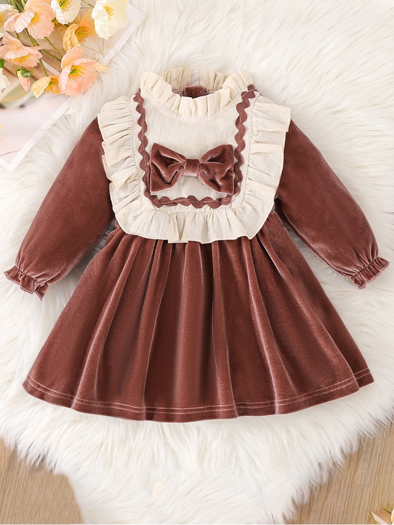 Wassery Toddler Girls Christmas Dress Velvet Princess Dress 6M 9M 12M 18M  24M 3T Infant Baby Girls Patchwork Ruffled Neck Long Sleeve Bowknot Front  A-Line Dress - Walmart.com