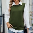 thumbnail image 2 of XUNKUSGA Womens Sweaters Casual Versatile Solid Color Sleeveless Knit Sweater Loose Crew Neck Sweater Vest Women Fashion Side Slits with Button Vest Tops for Women S-XL Green, 2 of 8