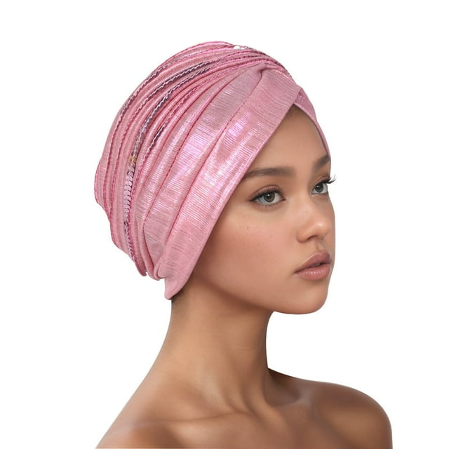 Aocisk Women Ruffle Turban Wrap Cap Scarf Shawl Hat Chemo Headwear Pink One Size