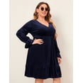 thumbnail image 3 of Women's Plus Size V Neck Velvet Dress, Solid Simple Loose Midi Swing Dresses, Navy Blue, 3 of 6