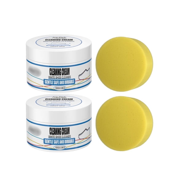 Clearance Under $3, 1 Pack White Shoe Cleaning Cream, 100g Sneaker Cleaner Kit with Sponge, No-Wash Multipurpose Polish for Leather and Synthetic Shoes, for Footwear Care, 100g(D)