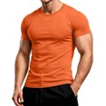 thumbnail image 3 of Mens T Shirts Casual Basic Short Sleeve Crewneck Tops Summer Gym Workout Athletic Lightweight Performance Tees Saffron L, 3 of 7