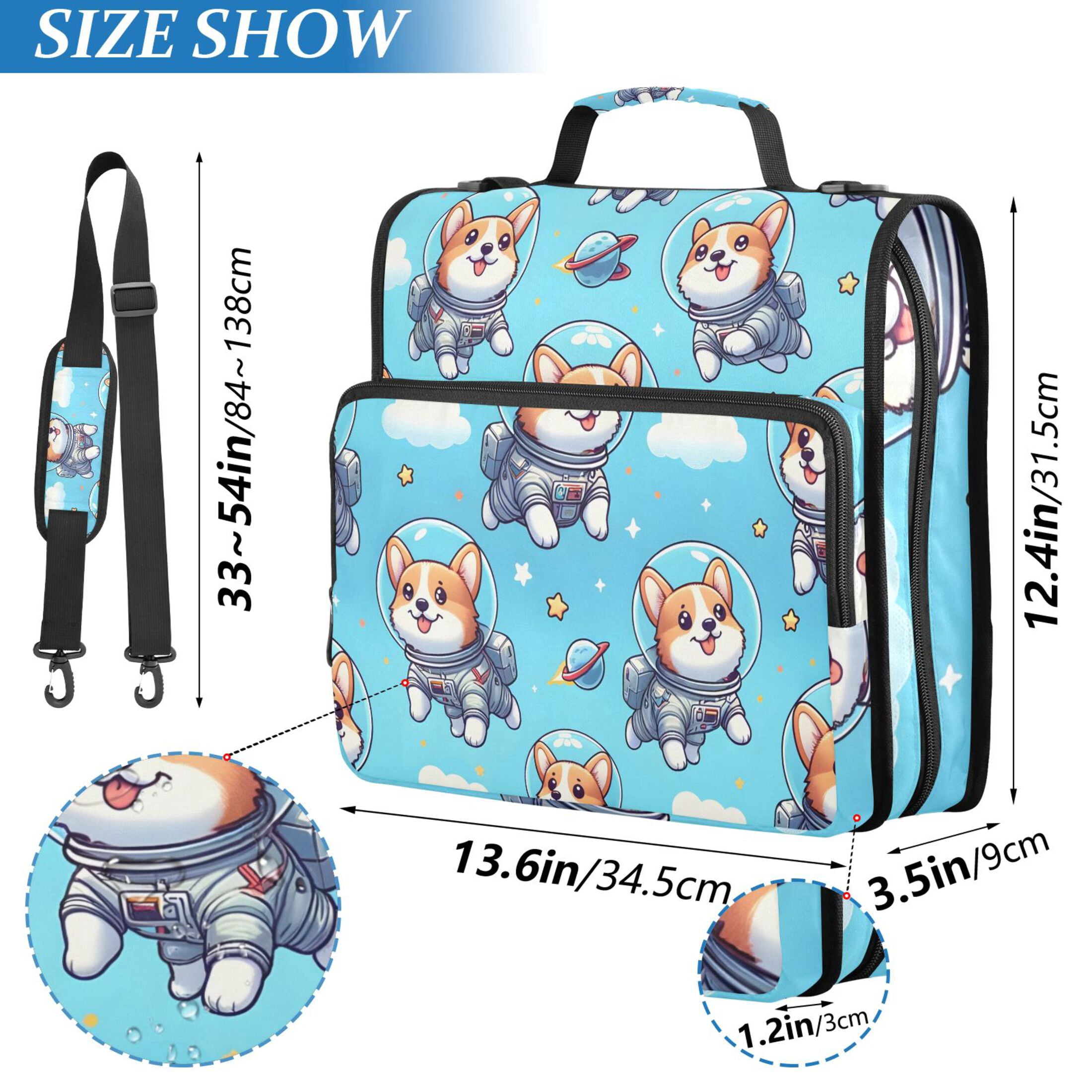 ALAZA Zipper Binder Cartoon Corgi Dogs Space 3 Ring Trapper Keeper File Folder Organizer Bag
