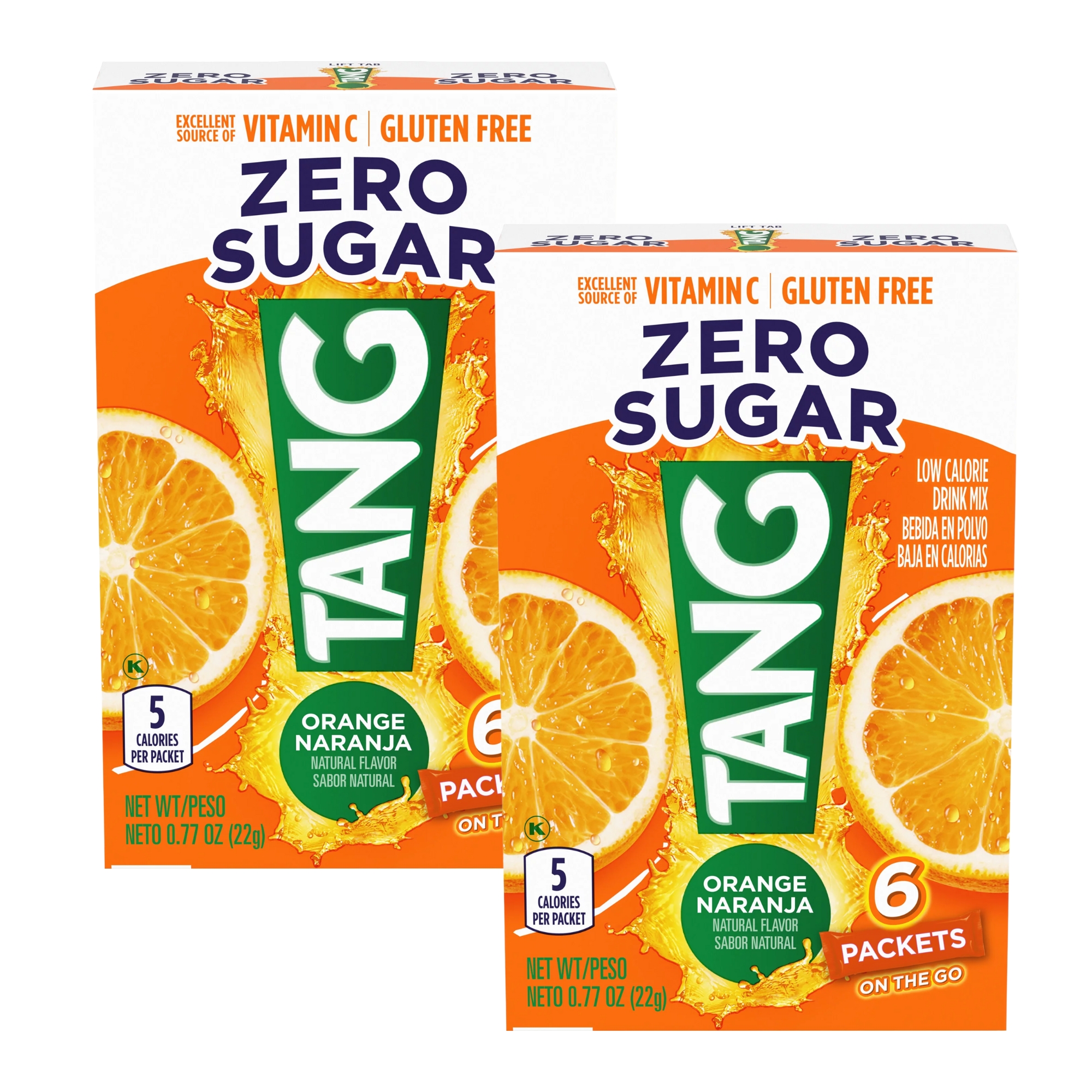 (2) Tang Orange Naranja On The Go Powdered Drink Mix, Low Calories Zero Sugar Good Source of