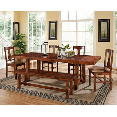 6pc Distressed Dark Oak Wood Dining Kitchen Set - Saracina Home