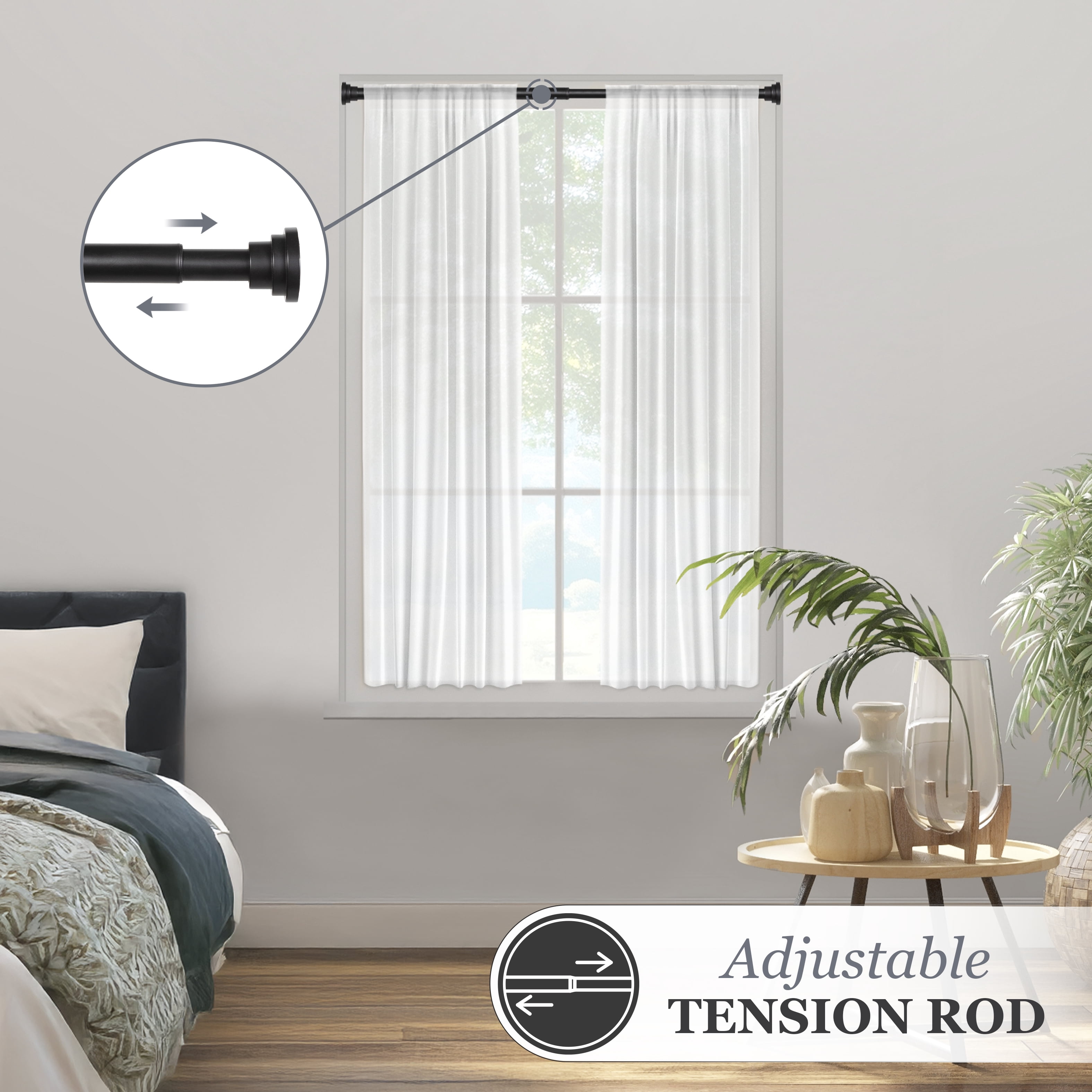 Sun Zero 3/4" Black Decorative Blackout Tension Rod, 28-60"