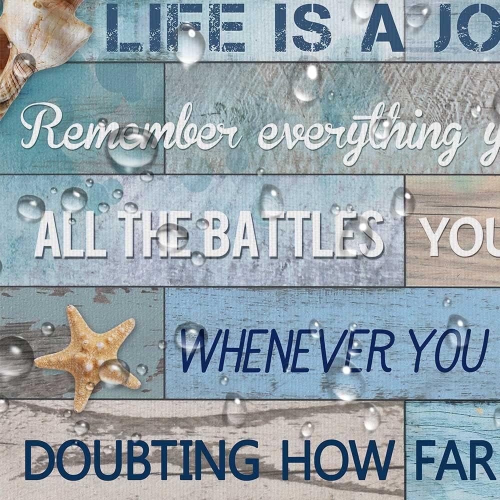 Beach Quotes Shower Curtain, Inspirational Motivational Starfish Seashell Ocean Theme Bathroom Curtain, Rustic Vintage Wood Nautical Coastal Fabric Waterproof Polyester with Hooks