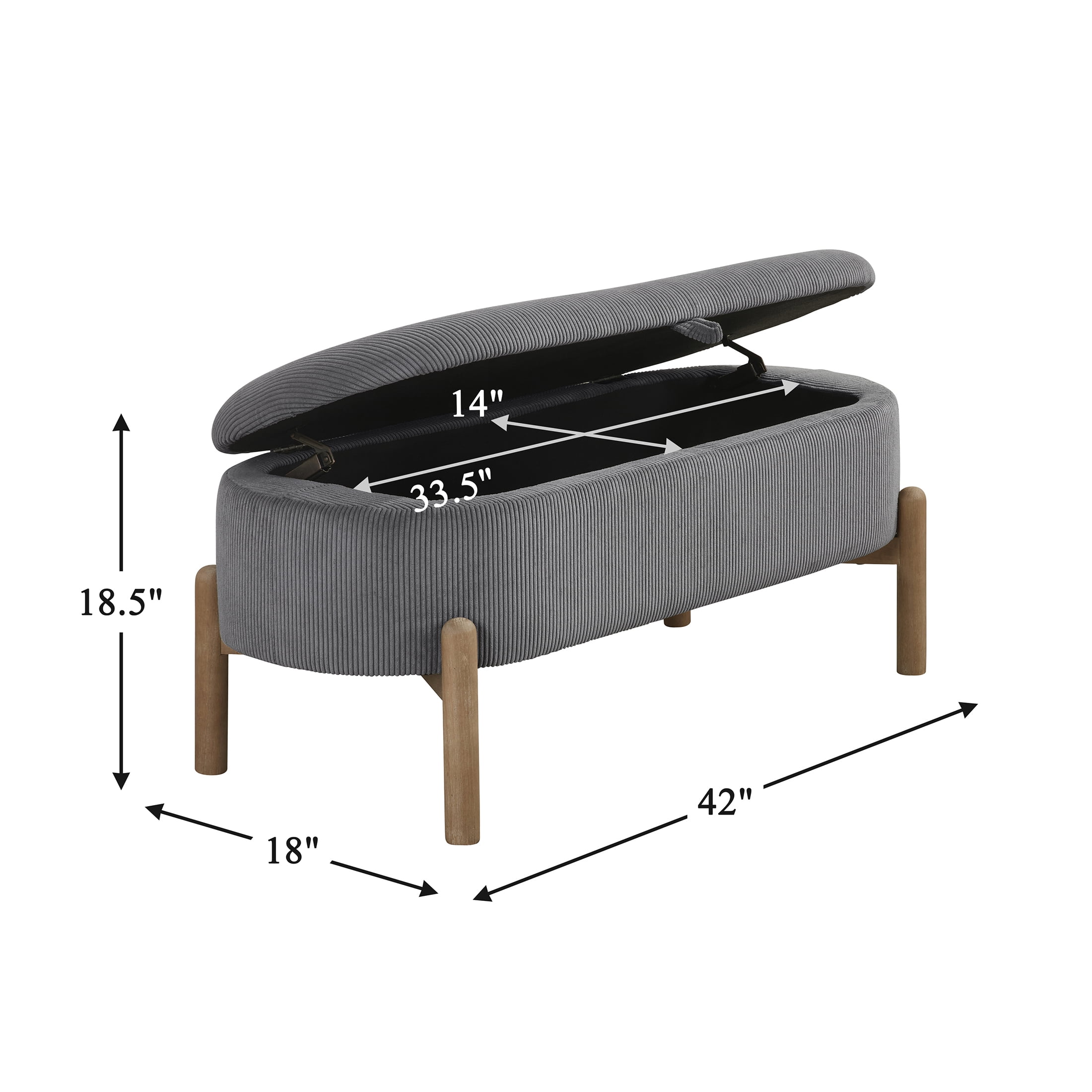 OakvillePark Terralisse Corduroy Lift Top Storage Bench, Gray