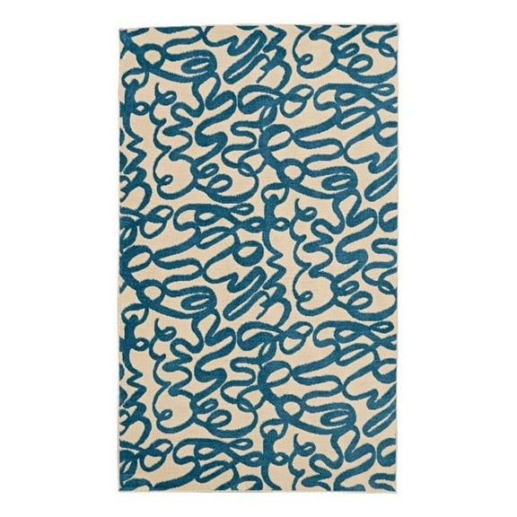 Linon Calibri Sasha Polypropylene 4'3"x7'3" Rug in Cream and Blue