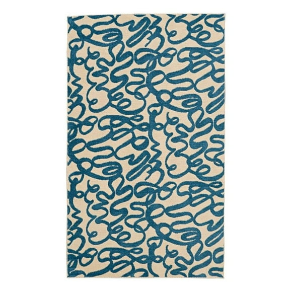 Linon Calibri Sasha Polypropylene 6'5"x9'3" Rug in Cream and Blue