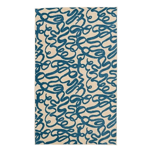 Linon Calibri Sasha Polypropylene 6'5"x9'3" Rug in Cream and Blue