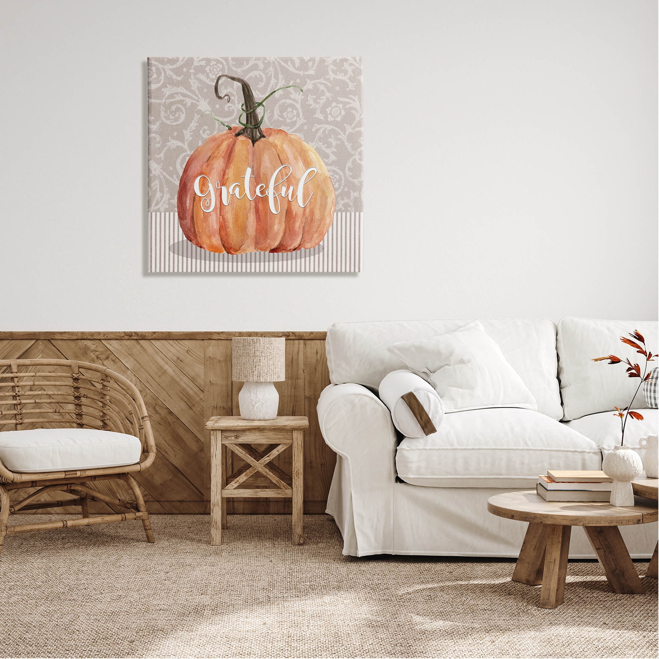 Stupell Industries Grateful Autumnal Pattern Pumpkin Graphic Art Gallery Wrapped Canvas Print Wall Art, Design by Livi Finn