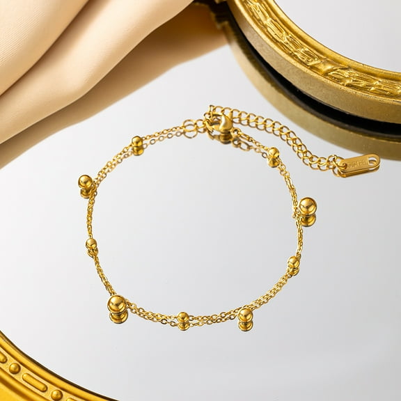 14K Yellow Gold Ball Bead Charm Anklets for Women Minimalist Geometric Fine Jewelry Vintage Accessories