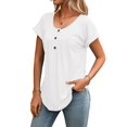 thumbnail image 2 of Women's Tops Dressy Casual Blouses Short Sleeve Shirts Clothing Summer Outfits Button Pleated Front White M, 2 of 10