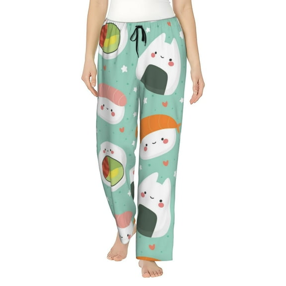 Naloa Kawaii Sushi Print Women’s Ultra-Soft Comfy Pajama Lounge Pants with Pockets & Drawstring