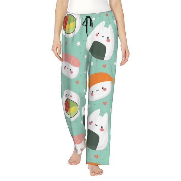 Fotbe Kawaii Sushi Pantalones de Pijama para Mujer, Pantalones de Dormir, Pantalones Pj con Cordón y Bolsillos-Large