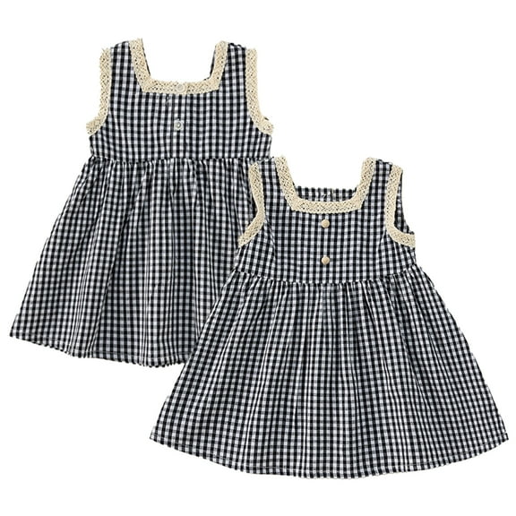 LYMAYTER Little Girls Cotton Dresses for Kids Baby Plaid Square Neck Princess Dress Toddler Summer Sleeveless Casual Dress Sundress for 9m-6 Years