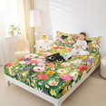 thumbnail image 2 of Manfei Cartoon Black Cat Fitted Sheet Full, Wildflower Butterfly Bed Set, Green Pink, 3-Piece, 1 Fitted Sheet and 2 Pillowcases, 2 of 6