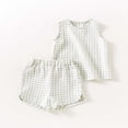 thumbnail image 6 of FINALGANG Girls Kids Summer Casual Two Piece Outfit With Round Neck Sleeveless Gingham Checkered Top Elastic Waist Shorts For Toddler Daily Play Wear Soft Set, 6 of 6