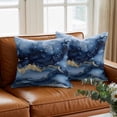 thumbnail image 3 of Abstract Art Throw Pillow Cover Gold Blue Gradient Marble Texture Cotton Linen Cushion Cover Throw Pillow Case with Invisible Zipper for Couch Sofa Bed Chair Car 20x20 Inch, 3 of 10