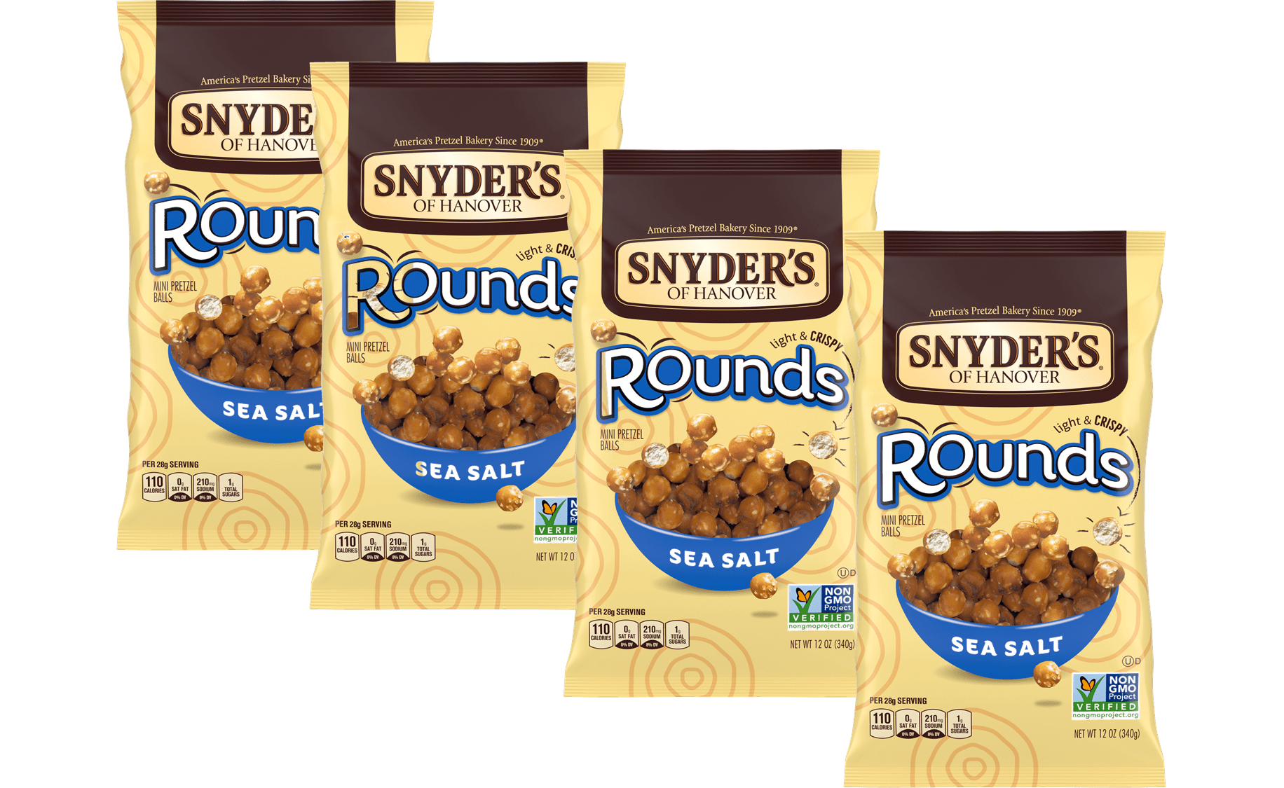Snyder's of Hanover Sea Salt Mini Pretzel Rounds Four 12 oz. Bags