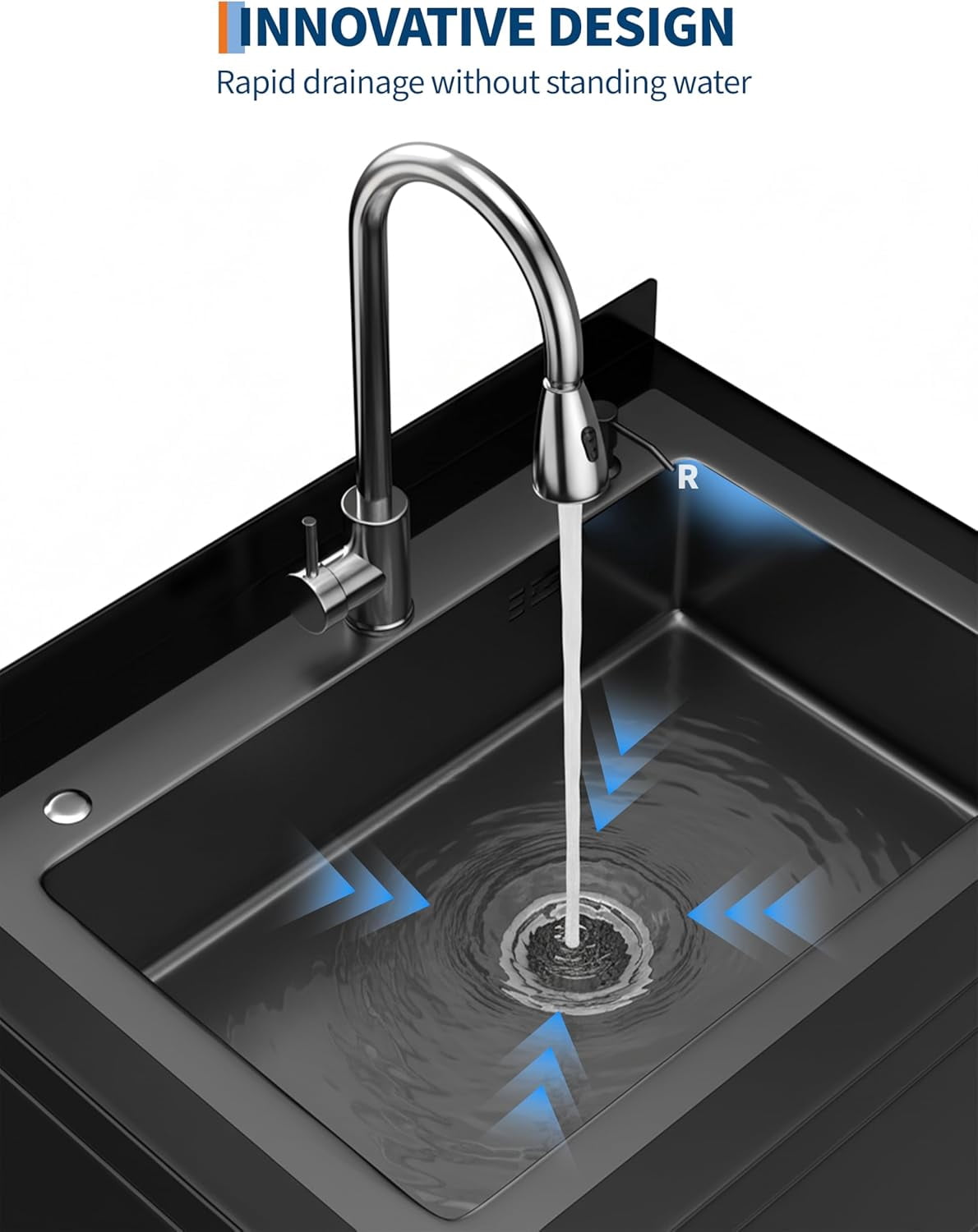 Stainless Steel Utility Sink,Freestanding Deep Basin Work Sink,Heavy-Duty Industrial Sink with Splash for Garage Workshop Laundry Room & Man Cave,Black,25.7" × 20.7" × 39.5"