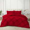 thumbnail image 2 of D.N.G. BEDDINGS 5 Piece Luxurious Diamond Ruffle Comforter Set Super Soft, All Season Pintuck 800 Thread Count, 100% Egyptian Cotton, Super King Size Red Color, 2 of 9