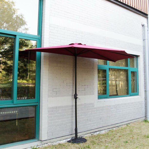 Kinbor Half Round 5 Ribs 10ft Outdoor Aluminum Patio Umbrella Wall Window Corner Umbrella Crank W Tilt Red Walmart Com Walmart Com