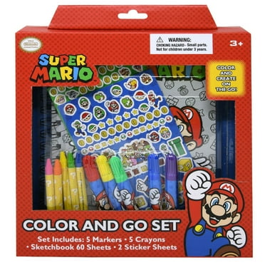 Super Mario Color & Go Set in Box- MARKERS, CRAYONS, SKETCHBOOK & STICKER