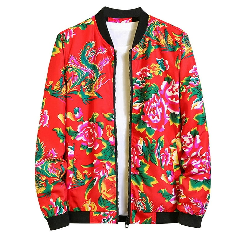 Xysaqa Men's Floral Printed Bomber Jacket Casual Lightweight Xysaqa Men's Floral Printed Bomber Jacket Casual Lightweight