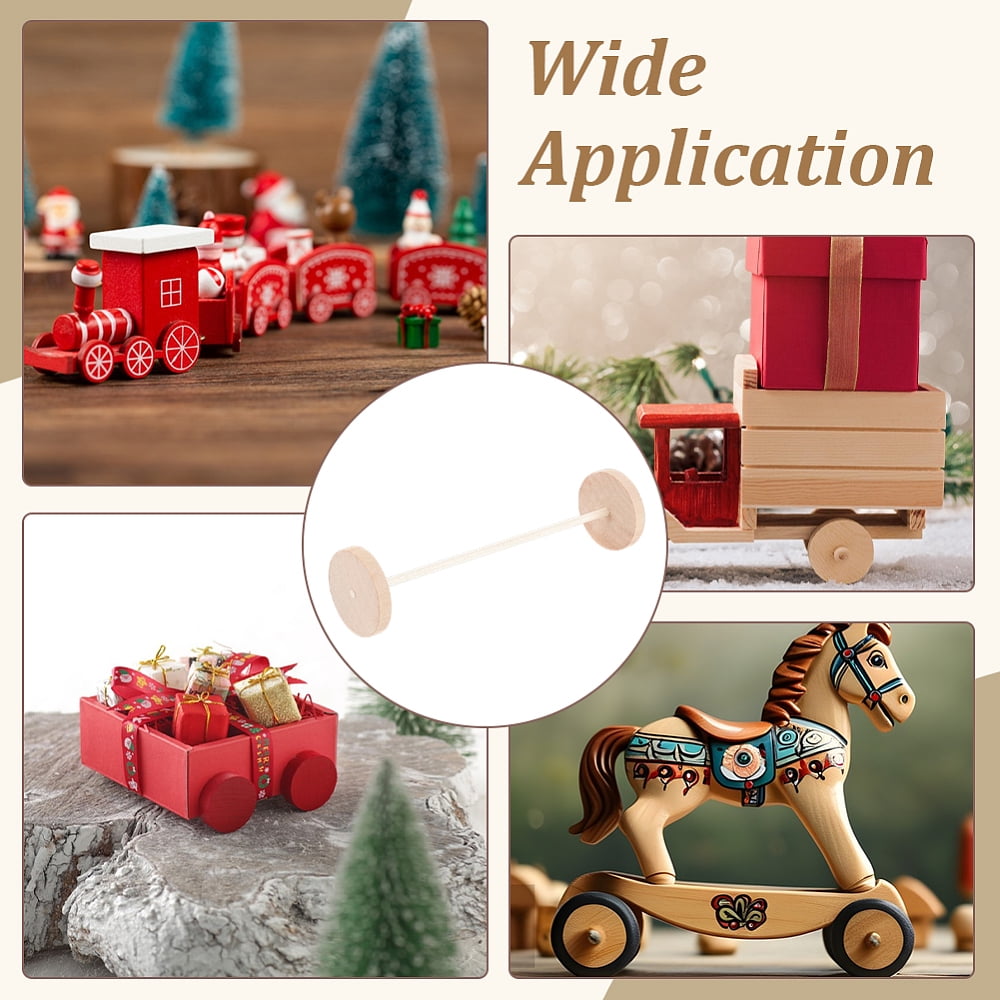 Schima Wood Unfinshed 100Pcs Wheel 50Pcs Stick Sets DIY Wooden Craft Wheat Stick: 15x0.4cm Wheel: 3.8x0.6cm Hole: 3.7mm