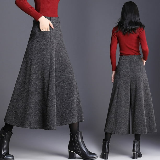 Pantalones de pierna ancha para mujer Otoño/Invierno Pantalones de lana nuevos Pantalones de siete cuartos Pantalones de mujer de moda Piernas
