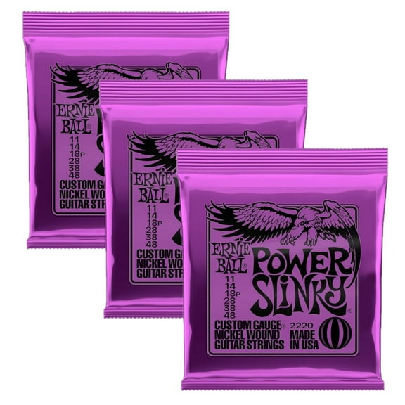 Ernie Ball Electric Guitar Strings Power Slinky 11-48 Nickel Wound 3 Pack